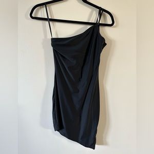 Super down dress, one shoulder